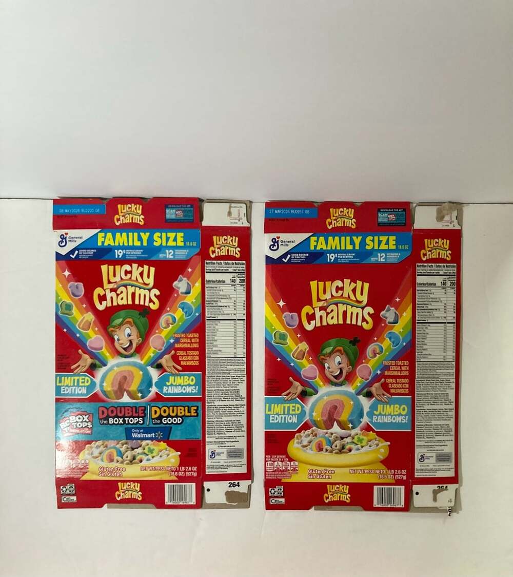 General Mills Lucky Charms Family Size 18.6 oz Empty Cereal Boxes (Set of 2)